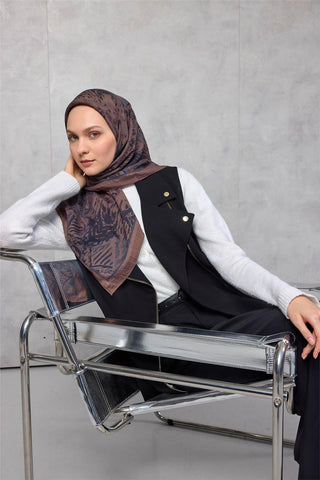 Viskon Velora Eşarp Dört Mevsim Karma Desen Kahve 90X90 - Velora Eşarp - | Silk Home