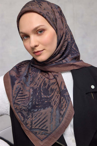 Viskon Velora Eşarp Dört Mevsim Karma Desen Kahve 90X90 - Velora Eşarp - | Silk Home