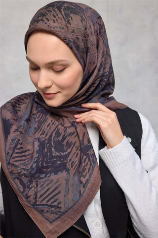 Viskon Velora Eşarp Dört Mevsim Karma Desen Kahve 90X90 - Velora Eşarp - | Silk Home