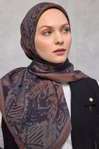 Viskon Velora Eşarp Dört Mevsim Karma Desen Kahve 90X90 - Velora Eşarp - | Silk Home