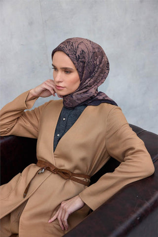 Viskon Velora Eşarp Dört Mevsim Karma Desen Antrasit Füme 90X90 - Velora Eşarp - | Silk Home