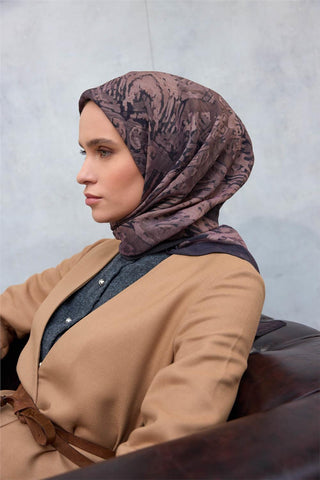 Viskon Velora Eşarp Dört Mevsim Karma Desen Antrasit Füme 90X90 - Velora Eşarp - | Silk Home