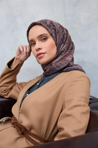 Viskon Velora Eşarp Dört Mevsim Karma Desen Antrasit Füme 90X90 - Velora Eşarp - | Silk Home