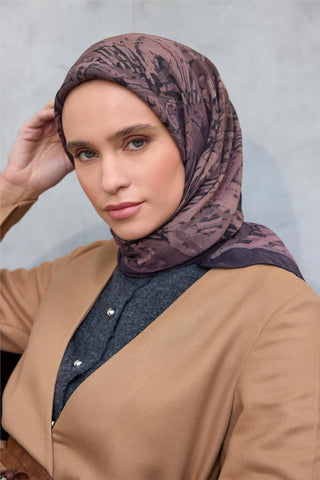 Viskon Velora Eşarp Dört Mevsim Karma Desen Antrasit Füme 90X90 - Velora Eşarp - | Silk Home