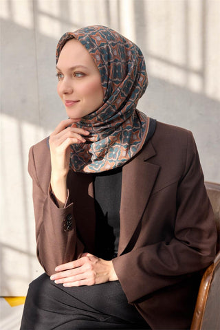 Viskon Velora Eşarp Yonca Desenli Petrol Yeşili Tok Duruşlu 90X90 - Velora Eşarp - | Silk Home