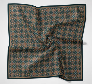 Viskon Velora Eşarp Yonca Desenli Petrol Yeşili Tok Duruşlu 90X90 - Velora Eşarp - | Silk Home