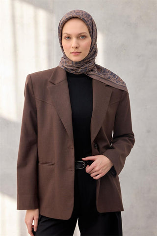 Viskon Velora Eşarp Yonca Desenli Gri Vizon Tonlu Tok Duruşlu 90X90 - Velora Eşarp - | Silk Home