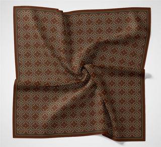 Viskon Velora Eşarp Yonca Desenli Kiremit Tonlu Tok Duruşlu 90X90 - Velora Eşarp - | Silk Home