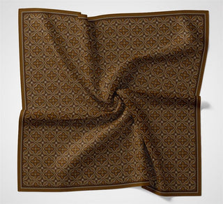Viskon Velora Eşarp Taba Karamel Yonca Desenli Tok Duruşlu 90X90 - Velora Eşarp - | Silk Home