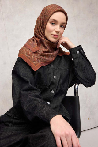 Viscose Velora Scarf, Dark Brick Red, Clover Pattern, Firm Structure, 90x90 cm.