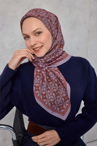 Viskon Velora Eşarp Dört Mevsim Yonca Desen Lila 90X90