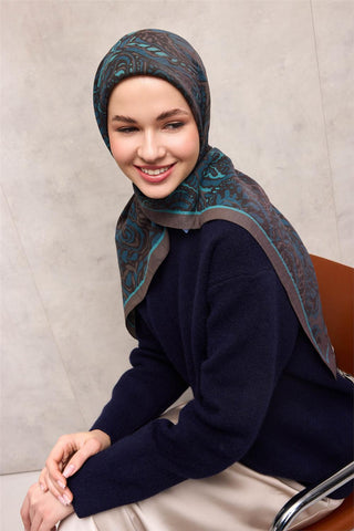 Viscose Velora Scarf, Four Seasons, Antique Pattern, Grey, 90x90 cm 