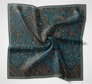 Viscose Velora Scarf, Four Seasons, Antique Pattern, Grey, 90x90 cm 