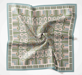 Viscose Velora Scarf, Four Seasons Kilim Pattern, Light Gray, 90x90 cm 