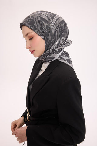 Viskon Velora Eşarp Dört Mevsim Antik Motif Desen Füme 90X90 - Velora Eşarp - | Silk Home