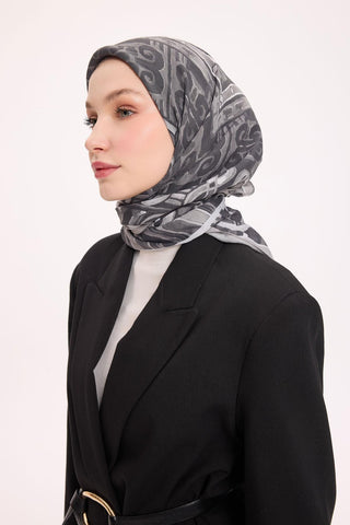 Viskon Velora Eşarp Dört Mevsim Antik Motif Desen Füme 90X90 - Velora Eşarp - | Silk Home