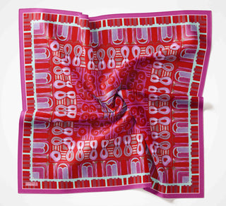 Viscose Velora Scarf, Four Seasons Kilim Pattern, Light Gray, 90x90 cm 
