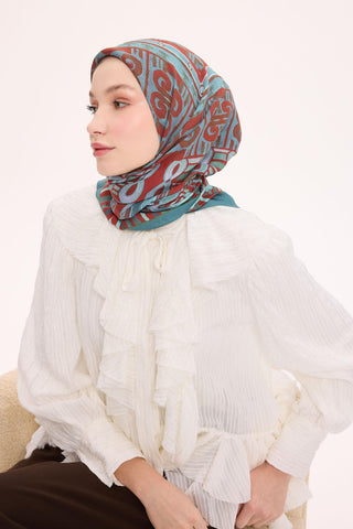 Viskon Velora Eşarp Dört Mevsim Antik Motif Desen Koyu Cam Göbeği 90X90 - Velora Eşarp - | Silk Home