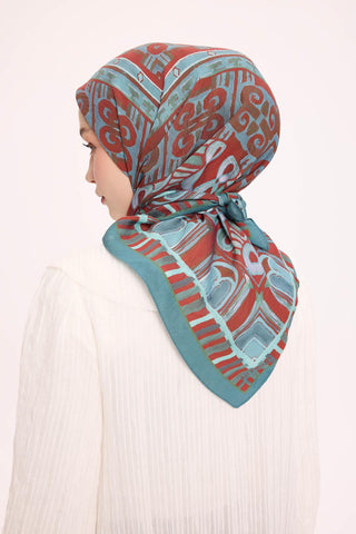 Viskon Velora Eşarp Dört Mevsim Antik Motif Desen Koyu Cam Göbeği 90X90 - Velora Eşarp - | Silk Home