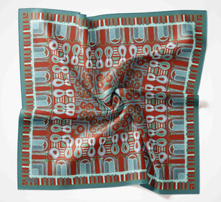 Viskon Velora Eşarp Dört Mevsim Antik Motif Desen Koyu Cam Göbeği 90X90 - Velora Eşarp - | Silk Home