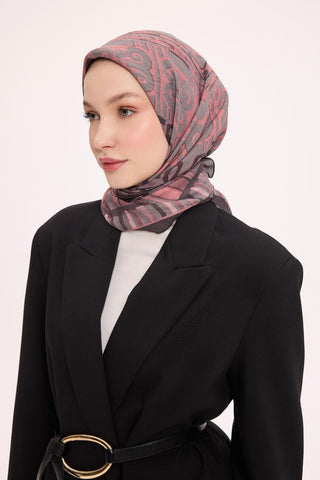 Viskon Velora Eşarp Dört Mevsim Antik Motif Desen Koyu Gri 90X90 - Velora Eşarp - | Silk Home