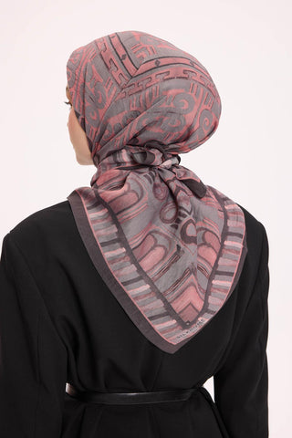 Viskon Velora Eşarp Dört Mevsim Antik Motif Desen Koyu Gri 90X90 - Velora Eşarp - | Silk Home