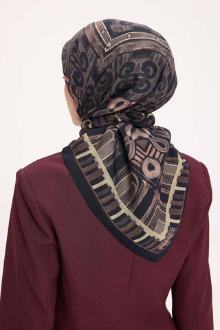 Viscose Velora Scarf, Four Seasons Kilim Pattern, Light Gray, 90x90 cm 