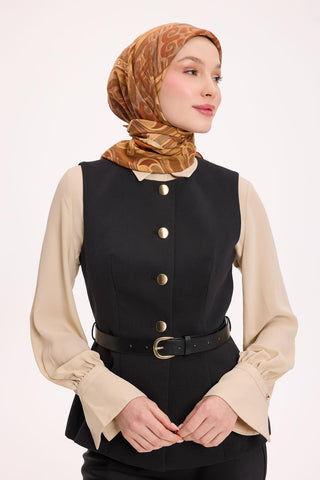 Viskon Velora Eşarp Dört Mevsim Antik Motif Desen Koyu Turuncu 90X90 - Velora Eşarp - | Silk Home