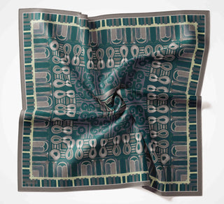 Viscose Velora Scarf, Four Seasons Kilim Pattern, Light Gray, 90x90 cm 