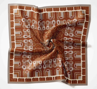 Viscose Velora Scarf, Four Seasons Kilim Pattern, Light Gray, 90x90 cm 