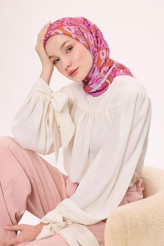 Viskon Velora Eşarp Dört Mevsim Antik Motif Desen Taba 90X90 - Velora Eşarp - | Silk Home