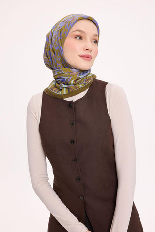 Viscose Velora Scarf, Four Seasons Kilim Pattern, Light Gray, 90x90 cm 