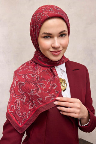 Viskon Velora Eşarp Dört Mevsim Barok Floral Desen Bordo 90X90