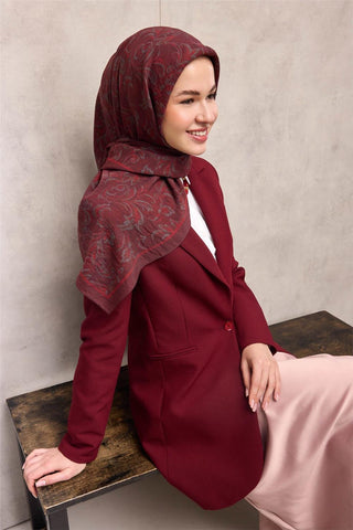 Viskon Velora Eşarp Dört Mevsim Barok Floral Desen Bordo Kırmızı 90X90