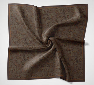 Viscose Velora Scarf, Four Seasons, Baroque Floral Pattern, Dark Brown, 90x90 cm 