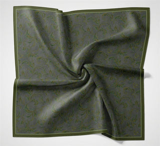Viskon Velora Eşarp Dört Mevsim Barok Floral Desen Asker Yeşili 90X90