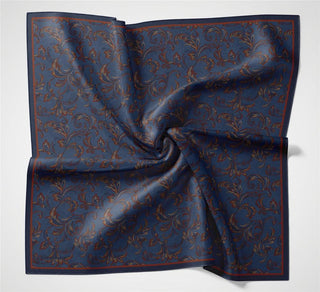 Viskon Velora Eşarp Dört Mevsim Barok Floral Desen Koyu Indigo 90X90