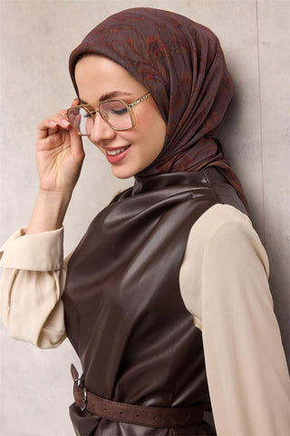Viskon Velora Eşarp Dört Mevsim Barok Floral Desen Mürdüm 90X90 - Velora Eşarp - | Silk Home