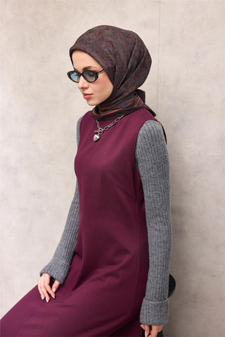Viskon Velora Eşarp Dört Mevsim Barok Floral Desen Siyah Mor 90X90