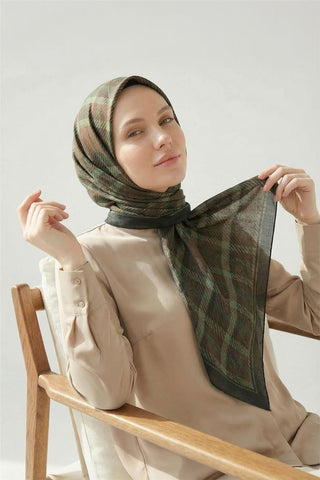 Viscose Velora Scarf, Four Seasons, Plaid Pattern, Anthracite, 90x90 cm 