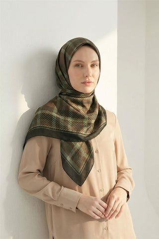 Viscose Velora Scarf, Four Seasons, Plaid Pattern, Anthracite, 90x90 cm 