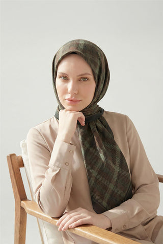 Viscose Velora Scarf, Four Seasons, Plaid Pattern, Anthracite, 90x90 cm 
