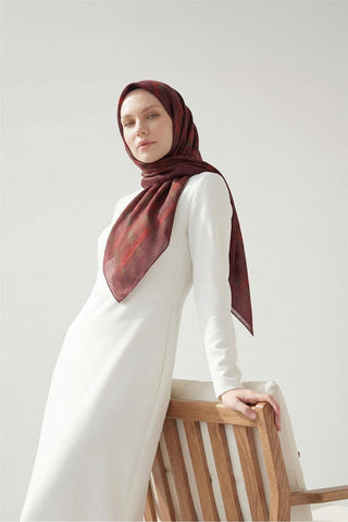 Viskon Velora Eşarp Dört Mevsim Ekose Desen Bordo 90X90