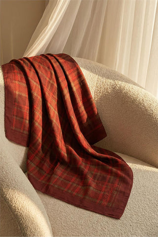 Viskon Velora Eşarp Dört Mevsim Ekose Desen Bordo 90X90