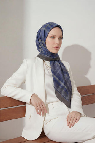 Viskon Velora Eşarp Dört Mevsim Ekose Desen Duman 90X90
