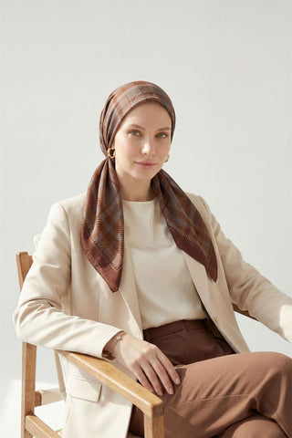 Viscose Velora Scarf, Four Seasons, Plaid Pattern, Coffee/Burgundy, 90x90 cm 