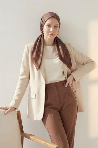 Viscose Velora Scarf, Four Seasons, Plaid Pattern, Coffee/Burgundy, 90x90 cm 