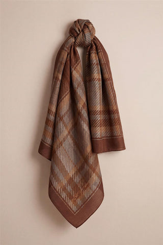 Viscose Velora Scarf, Four Seasons, Plaid Pattern, Coffee/Burgundy, 90x90 cm 