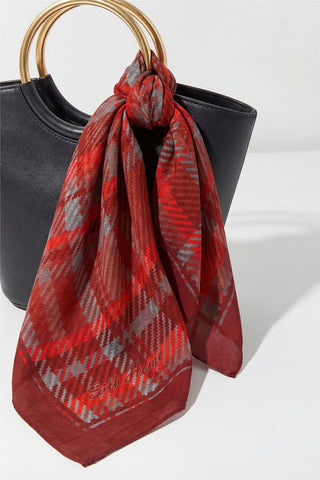 Viscose Velora Scarf, Four Seasons, Plaid Pattern, Dark Red, 90x90 cm 