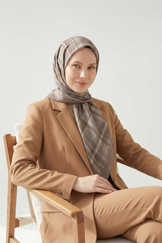 Viskon Velora Eşarp Dört Mevsim Ekose Desen Latte 90X90 - Velora Eşarp - | Silk Home